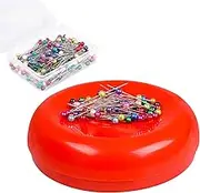 Magnetic Pin Cushion with 200 PCS Sewing Pins, Round Plastic Magnetic Sewing Cushion, Magnetic Pin Holder for Sewing Needles Push Pins Hair Bobby Pins (Red)