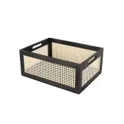 Wooden Frame Storage Basket, Decorative Organizer Crates Box with Built-in Ha...