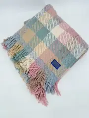 Vintage Pendleton 100% Wool Pink Green Woven 57"x68" Wavy Blanket Retro 51"x65"