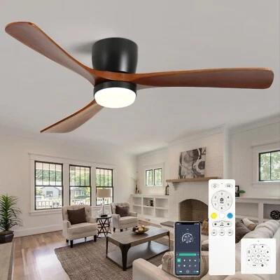 42 inch Wood Ceiling Fans with Lights and Remote, Flush Mount Ceiling Fan,Qui...