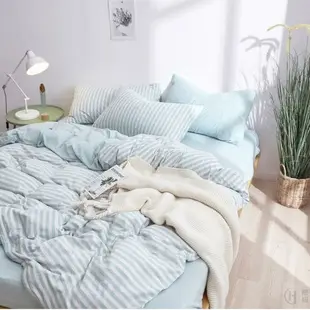 日式簡約條紋天竺棉床包組被套床單組枕套單人床雙人床品親膚裸睡文藝純棉寢具