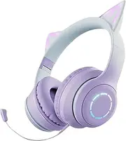 Wireless Cat Ear Headphones | LED Light Up Foldable Kids Headphones Wireless with Volume Control for Travel,Surround Sound Headset Wireless for PC