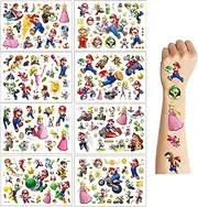 Super Mario Temporary Tattoo Stickers, 8 Sheets Mario Tattoo for Kids, Waterproof Tattoo Sticker for Birthday Party Supplies Favors Kids Boys Girls School Rewards Gifts
