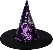 Hooin Halloween Reversible Sequin Witch Hat. Reversible Sequin Costume Party Hat. (Purple/Sliver)