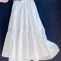 在飛比找ETMall東森購物網優惠-自制精致做工純白色棉質中長裙