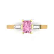 0.8Ct Emerald Cut Pink Gemstone Solid Gold Engagement Promise Statement Ring