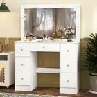 Girls Dressing Table Set Makeup Vanity Table with LED Light Mirror,7 Drawers
