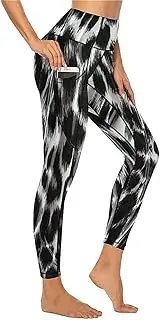 [QIVICIMA] Workout Leggings for Women Leopard Print High Waist Exercise Yoga Pants 4-Way Stretch Leggings with Pockets