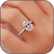 [Roe Dolph] Travel Engagement Rings for Women Fake Engagement Ring Oval Solitaire Moissanite Engagement Ring Halo Cubic Zirconia Wedding Bands for Promise Ring Silver Plated CZ Wedding Rings for Bridal Jewelry