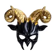 Black Gold Krampus Ram Demon Mask with Horns for Halloween Masquerade