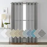 Smarcute Natural Linen Blended Curtains Semi Sheer Textured Linen Curtain Draperies Light Filtering Privacy Eyelet Winow Curtain Casual Draperies - Grey, Sold Pair, Each Piece 132 x 213 - cm