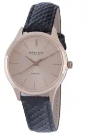 Johan Eric Women's Watch JE2200-09-016.7 Herlev Diamonds Gold IP Black Leather