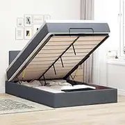 vidaxl Dark Grey Velvet Ottoman Bed - King Single with Storage & led Lights/Mattress Topper for Cozy & Functional Bedroom Decor