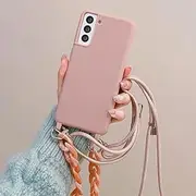 for S21 Crossbody Lanyard Chain Soft Case Silicone Cover(for S21/Dark Pink)