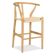 Poly and Bark Solid Beech Wood Counter Stool Wovn Rope Seat High Back Natural