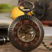 Bronze Men's Hand-winding Mechanical Pocket Watch Pendant Chain Skeleton Dial