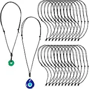 HDBHBH 24PCS Waxed Polyester Necklace Cord with Round Hoop - Adjustable Rope for Men Women, 12.6-25.2 Inch Black Jewelry Making Supplies, Chain String for Pendant Bracelet DIY