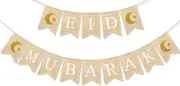 Uniwish Eid Mubarak Banner Burlap Eid Mubarak Decorations for Home Mantel Fireplace Decor Rustic Ramadan Moon Star Hanging Bunting