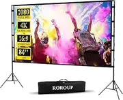 ROROUP Projector Screen and Stand, Portable Projector Screen Indoor Outdoor Projector Screen 16:9 4K HD Wrinkle-Free Lightweight Movie Screen with Carry Bag for Backyard Movie Night (84 inch)
