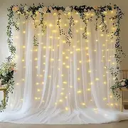HOLITS Tulle Backdrop Fairy Lights for Parites Wrinkle-Free Sheer Curtain Drapes Photo Back Drop for Wedding Baby Shower Bridal Shower Birthday Dance Home Décor- 10ft×8ft, White