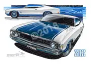 FORD XA COUPE SUPERBIRD WHITE / BLUE A3 FRAMED PRINT (FT107)