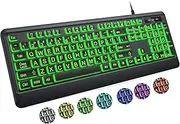 Large Print Keyboard - 7 Interchangeable Backlight Colors, Light Up USB Wired Computer Keyboards, USB Plug-and-Play, Foldable Stands, Corded Full Size Keyboard for Windows, PC, Laptop (Large)