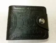 AMERICA BENJAMIN FRANKLIN $100 LEATHER BLACK BIFOLD WALLET CLUTCH SNAP BUTTON