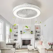 IZOWE Ceiling Fan with Lights, 19'' Low Profile Flush Mount Bladeless Ceiling Fan Light Remote Control Dimmable 36W 6 Wind Speeds Reversible Quiet Timing Iron LED Small Ceiling Fans