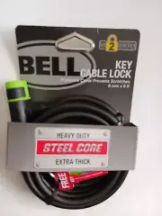 Bell Key Cable Heavy Duty Steel Core Thick 8mm x 6ft Bike Lock with Two(2) Keys