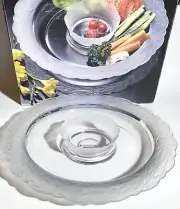 NEW Home Beautiful Crystal - CHIPS & DIP Veggie Server Tray - Frosted Floral 14”
