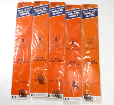 Dolphin Saltwater Snelled Bronze Fish Hooks 5 Packs 30 Hooks Size 6 Mono Leader