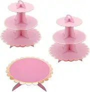 Pink Cupcake & Cake Stand Tray, 3-Tiered Cardboard Cupcake Stand, Easy Assemble Dessert Stand Holder for Party
