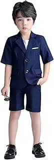 [Kromoc] Boys' Summer Suit 2-Piece Double Breasted Tuxedos Short Sleeves Jacket with Short Pants