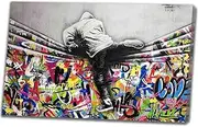 Banksy(Graffiti1) Wall Art Painting on Canvas Wall Decorations for Living Room Stretched and Framed Canvas Print Bedroom Wall Pictures Ready to Hang(35x53cm_12x20in,Framed)