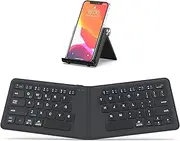 iClever Folding Keyboard, BK06 Foldable Bluetooth Keyboard with PU Leather Cover, Ergonomic Design, Tri-Device Connection, USB-C Charge – Portable Travel for iPhone, iPad, Tablet, Laptop