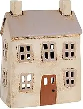Village Pottery Charming Ceramic Beige House Tealight Candle Holder - Pottery House Candle Holder Ornament, [Mixed_earth_tones]