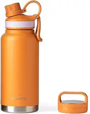 GRANDTIES 2 Lids Sports Stainless Steel Water Bottle- 32oz, Reusable Wide Mouth Vacuum Insulated Water Bottles, Travel Metal Canteen, Coldest Water Bottle for Men & Women-Carrot (GT001219507)