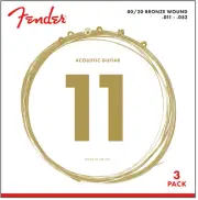 3-PACK Fender 70CL 80/20 Bronze Acoustic Guitar Strings - CUSTOM LIGHT 11-52