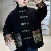 Kids Boy Fleece Coat Ethnic Jacket Frog Button Tang Suit Casual Warm Winter Coat