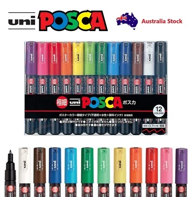12 x Uni Posca Paint Marker Pen - Extra Fine Point Set (PC1M12C)