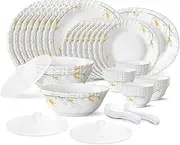 KRISHANA EXPORT STORE Bella Silk Series Opalware Dinner Set | 47 Pieces | Family of 8 | Microwave & Dishwasher Safe | Bone-Ash Free | Crockery Set for Dining & Gifting | Plates & Bowls | White