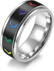 Stainless Steel Anxiety Ring Rainbow Fidget Spinner Rings for Men Women 8mm Anxiety Stress Relief Spinning Band