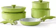Green Non Stick Pot and Pan Sets with Removable Handle, Ceramic Cookware Set Det