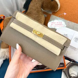 全新精品二手 HERMES 愛馬仕 Kelly Wallet TO GO 大象灰金扣 山羊皮 肩背包 斜背包