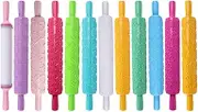 12 Styles Plastic Non Stick Fondant Rolling Pin Tool Portable Embossed Rolling Pin Fondant Pastry Cake Decorating Tool for Baking DIY (Assorted Color12)