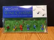 Wine Drink Glass Charms Flip Flop Art Glass Set of 6