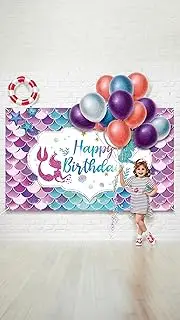 Honwor Mermaid Happy Birthday Backdrop Banner - Under The Sea Princess Party Decor, Reusable, Indoor/Outdoor & Car Party Theme, Vibrant Colors, Easy Setup & Cleanup, for Kids & Teens
