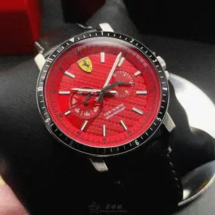 【Ferrari 法拉利】FERRARI法拉利男錶型號FE00065(紅色錶面黑銀色錶殼深黑色真皮皮革錶帶款)