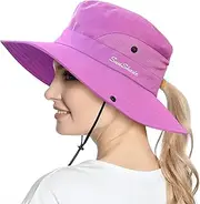 [Muryobao] Womens Ponytail Sun Hat UV Protection Wide Brim Foldable Summer Beach Fishing Hats