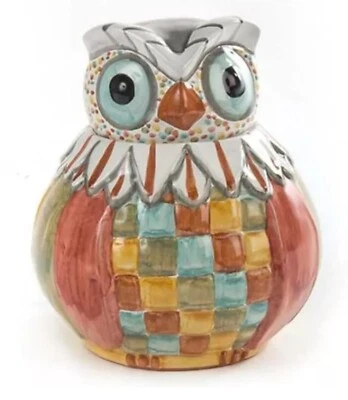 Mackenzie Childs Owl Cookie Jar -New - Hand Painted In Aurora